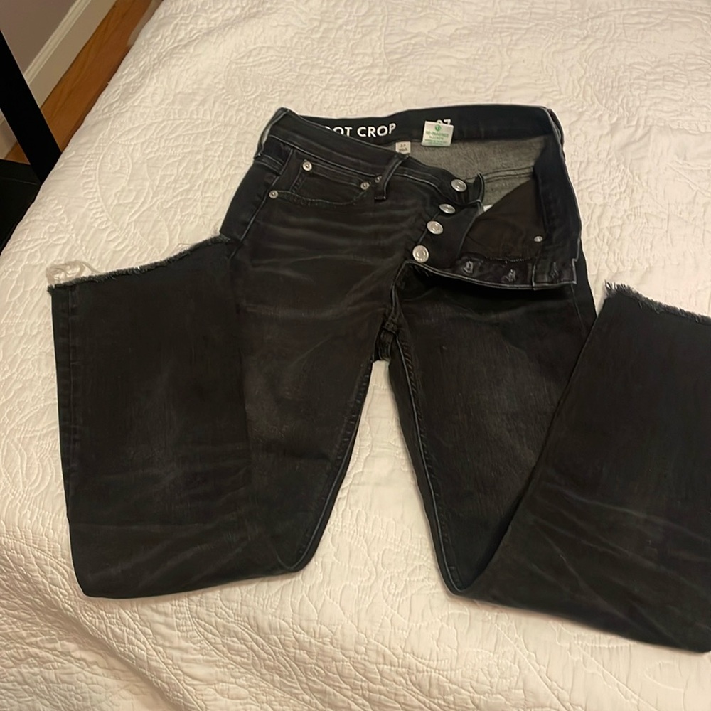 J crew Button fly, distressed hem back wash jeans